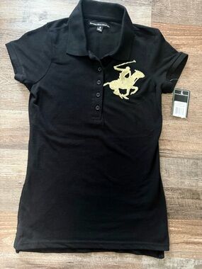 Beverly Hills Polo Club Black NWT Shirt Size Small Gold Sequin Horse